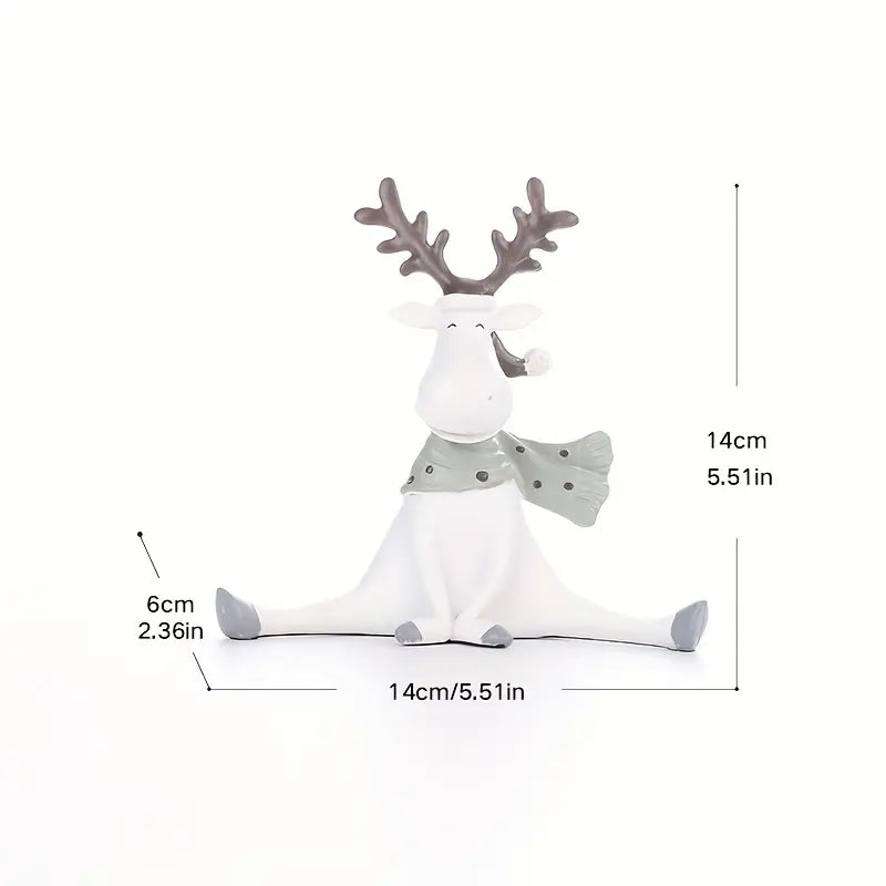 Holiday Reindeer Figurine with Scarf – Hand-Painted Resin Winter Home Decor