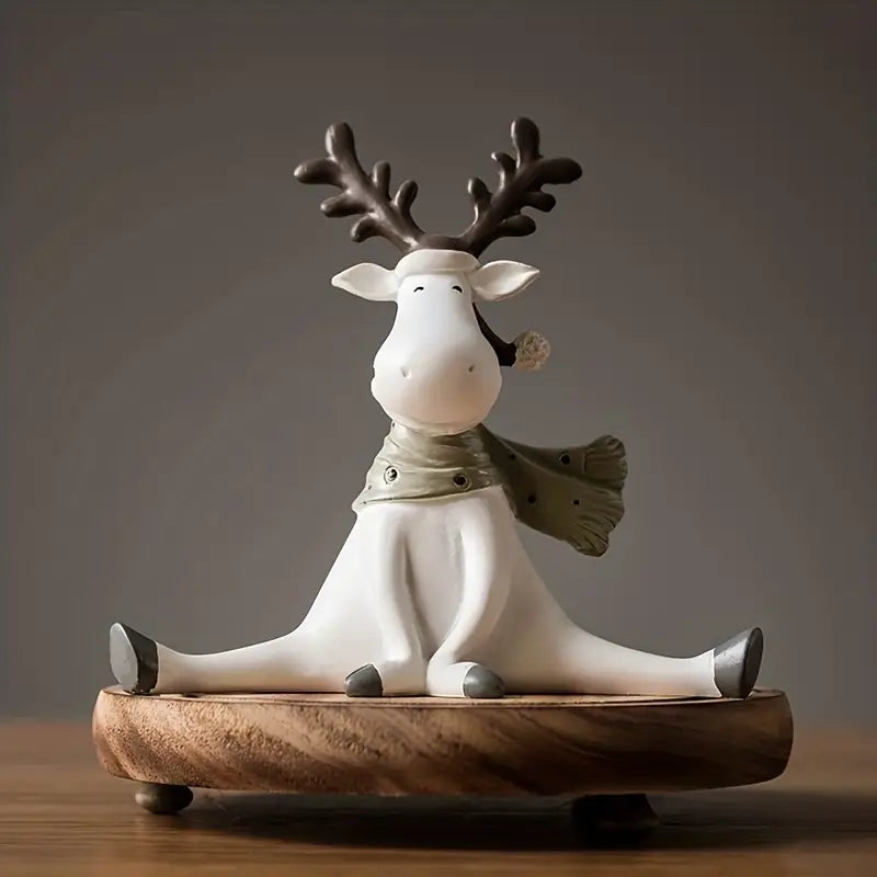 Holiday Reindeer Figurine with Scarf – Hand-Painted Resin Winter Home Decor