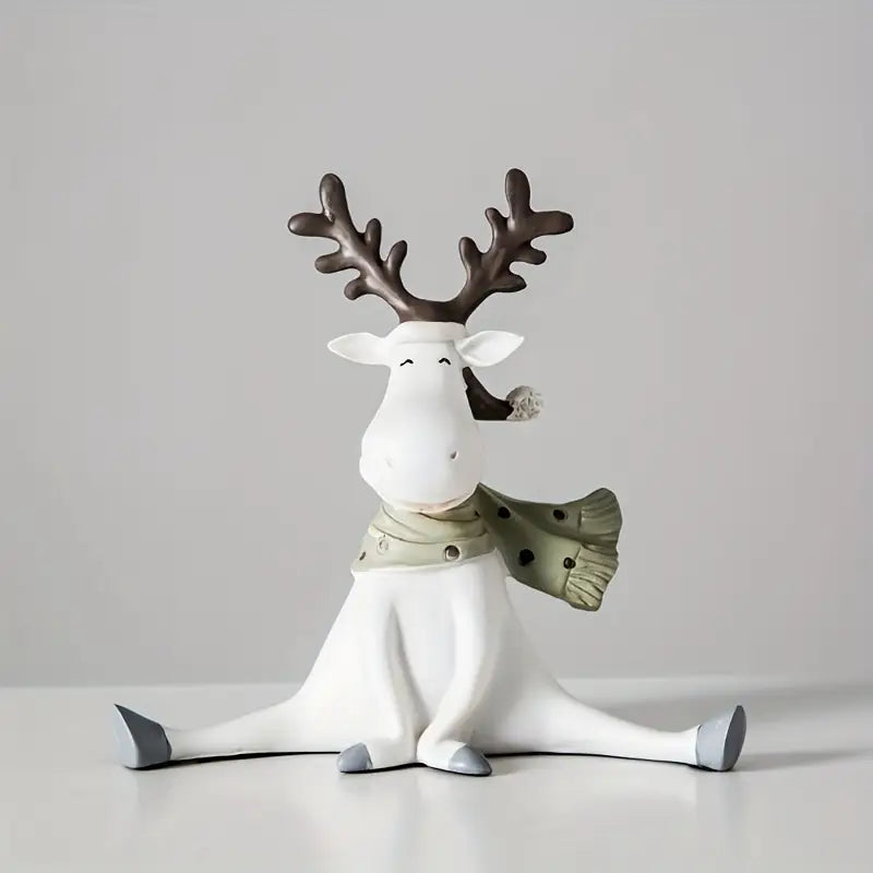 Holiday Reindeer Figurine with Scarf – Hand-Painted Resin Winter Home Decor