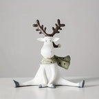 Holiday Reindeer Figurine with Scarf – Hand-Painted Resin Winter Home Decor