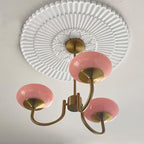 Modern Brass Chandelier with Pink Glass Globe Shades – Dimmable LED Ceiling Light