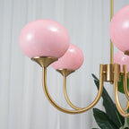 Modern Brass Chandelier with Pink Glass Globe Shades – Dimmable LED Ceiling Light