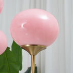 Modern Brass Chandelier with Pink Glass Globe Shades – Dimmable LED Ceiling Light