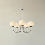 Modern Brass Chandelier with Pink Glass Globe Shades – Dimmable LED Ceiling Light
