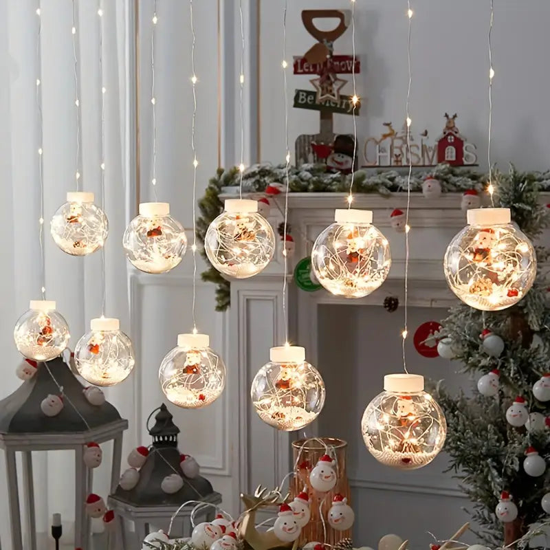 Festive LED Globe String Lights with Winter Scenes – USB Powered 8-Mode Holiday Decor