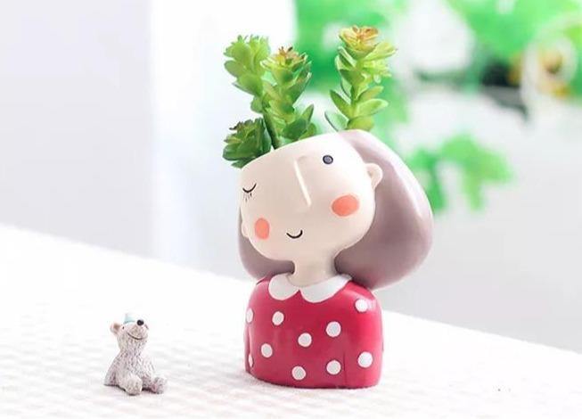 Adorable Face Planter Pot with Drainage – Resin Succulent & Herb Desktop Holder