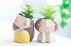 Adorable Face Planter Pot with Drainage – Resin Succulent & Herb Desktop Holder
