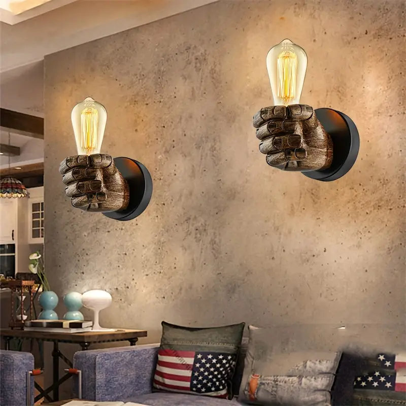 Industrial Fist Wall Lamp – Resin Sconce for Edison Bulb with Mounting Hardware