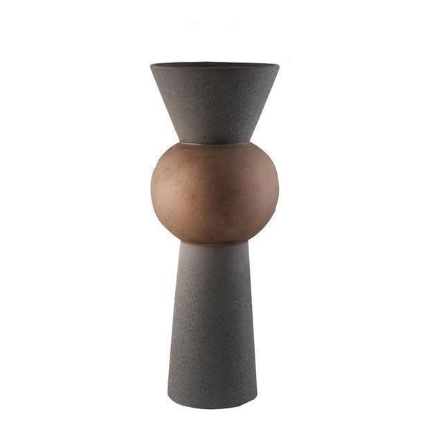 Modern Clay Vessel with Copper Accents – Contemporary Ceramic Decor Cylinder