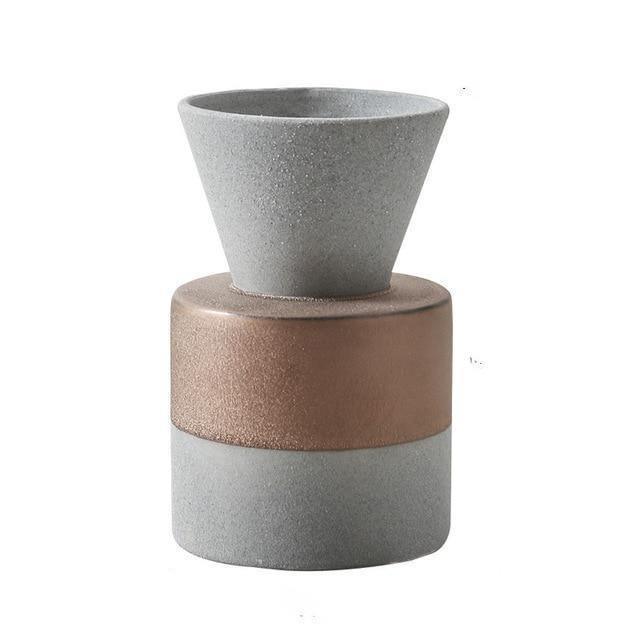 Modern Clay Vessel with Copper Accents – Contemporary Ceramic Decor Cylinder