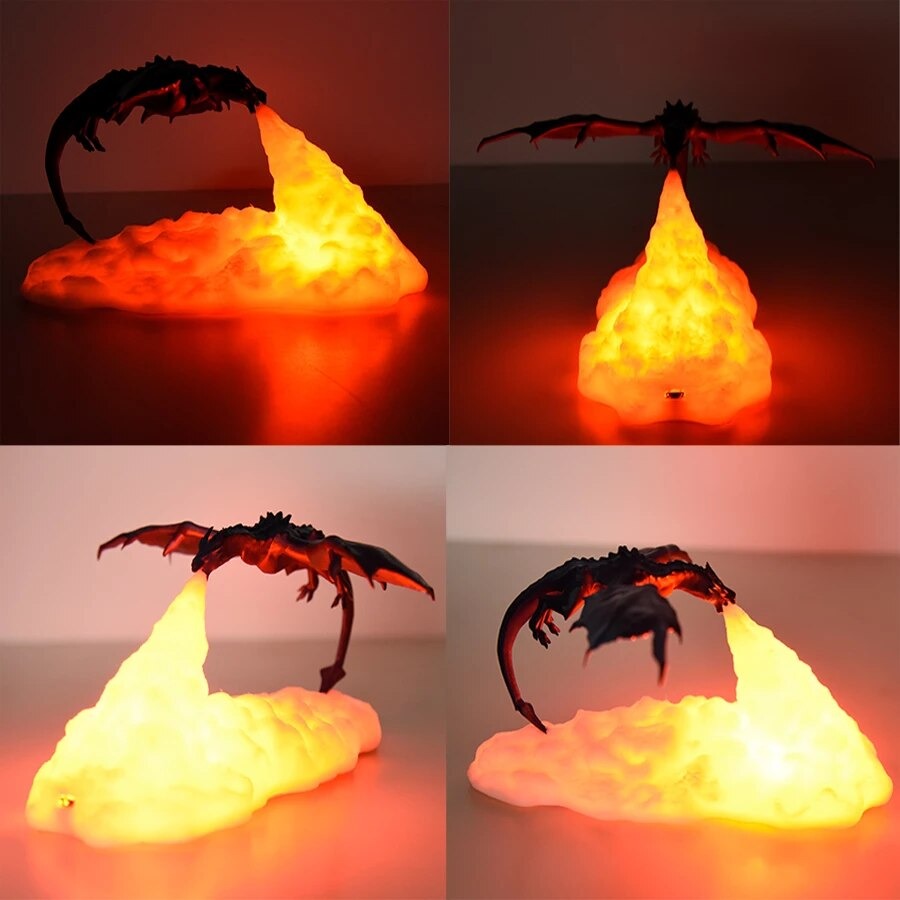Fire Breathing Dragon LED Table Lamp – Hand-Painted Resin USB-Powered Fantasy Decor