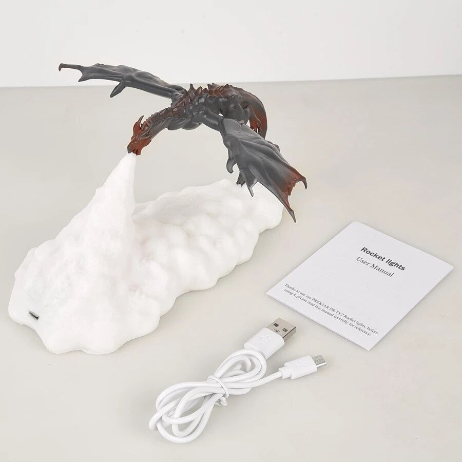 Fire Breathing Dragon LED Table Lamp – Hand-Painted Resin USB-Powered Fantasy Decor