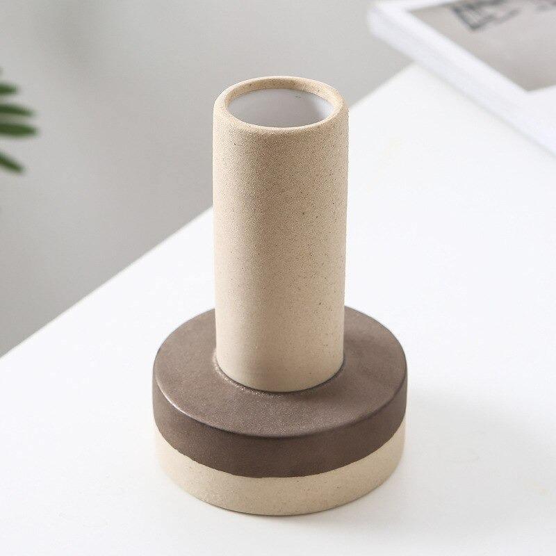 Modern Clay Vessel with Copper Accents – Contemporary Ceramic Decor Cylinder
