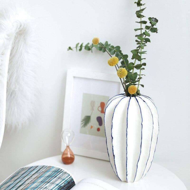 Handcrafted Blue & White Ceramic Pottery Vase Set – Farmhouse Porcelain Decor