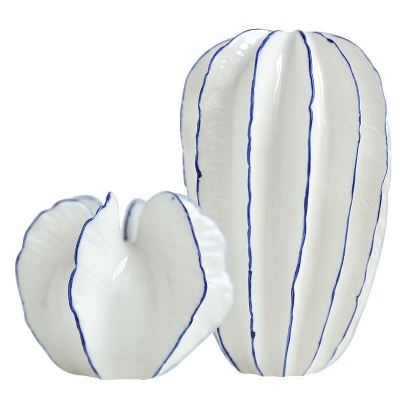 Handcrafted Blue & White Ceramic Pottery Vase Set – Farmhouse Porcelain Decor