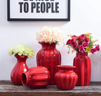 Elegant Curved Red Ceramic Vase – Modern Home Decor in 11 Shapes & Sizes