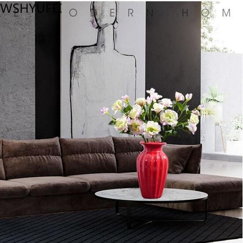 Elegant Curved Red Ceramic Vase – Modern Home Decor in 11 Shapes & Sizes