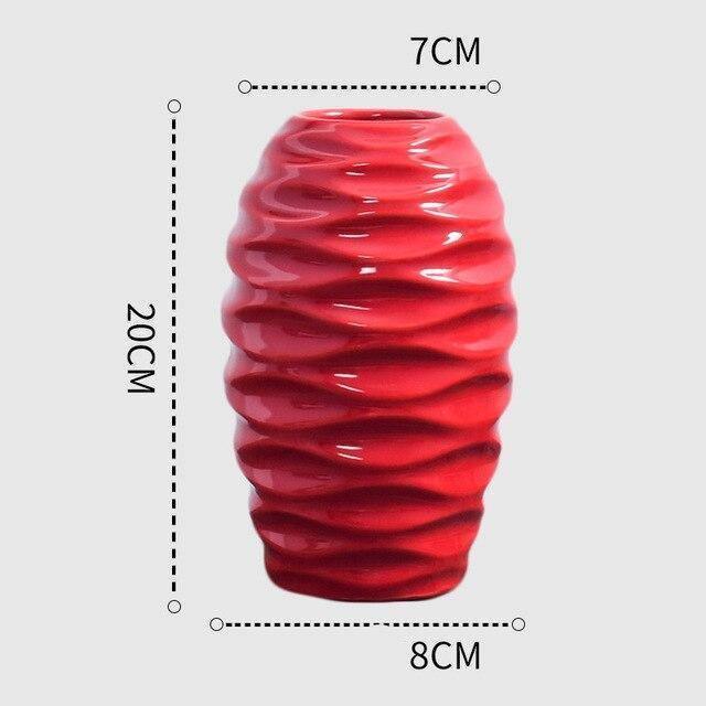 Elegant Curved Red Ceramic Vase – Modern Home Decor in 11 Shapes & Sizes