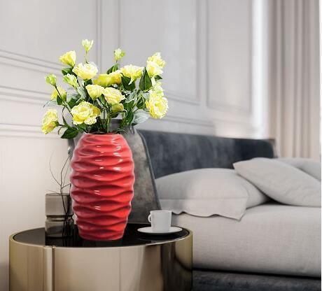 Elegant Curved Red Ceramic Vase – Modern Home Decor in 11 Shapes & Sizes