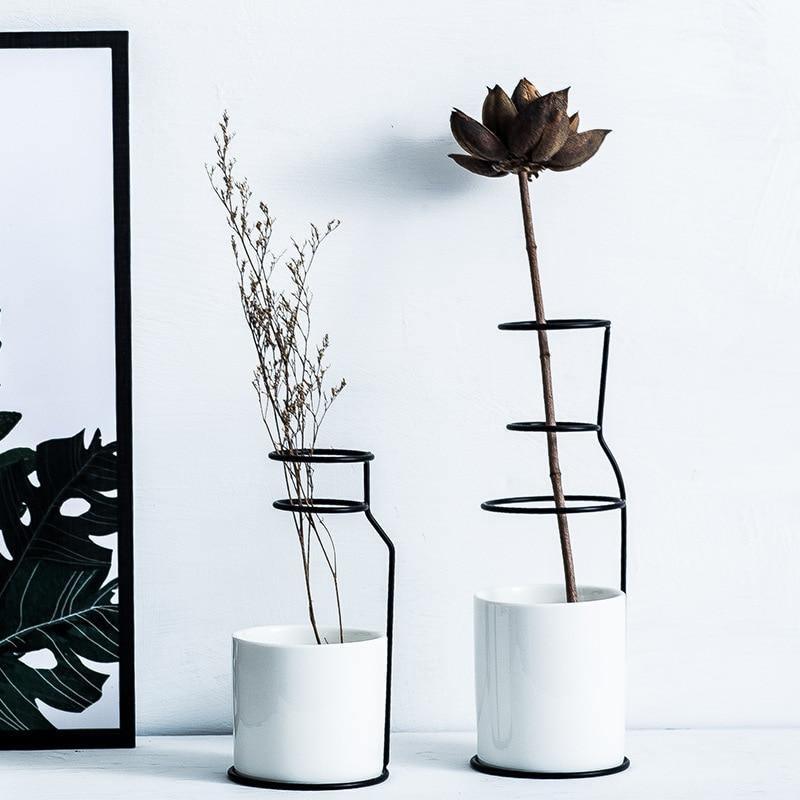 Abstract Porcelain & Iron Detachable Flower Vessel – Modern Minimalist Vase