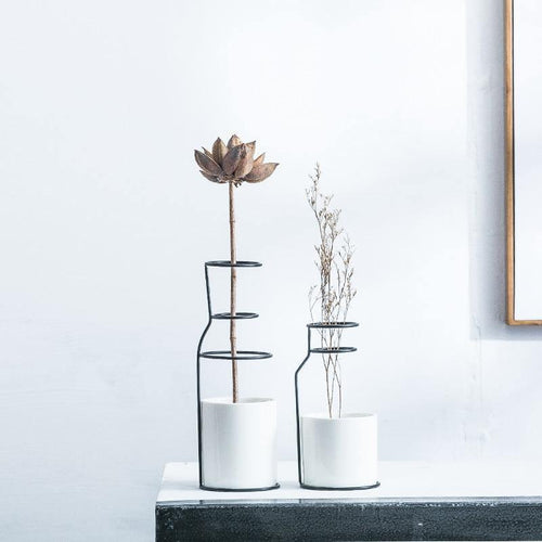 Abstract Porcelain & Iron Detachable Flower Vessel – Modern Minimalist Vase