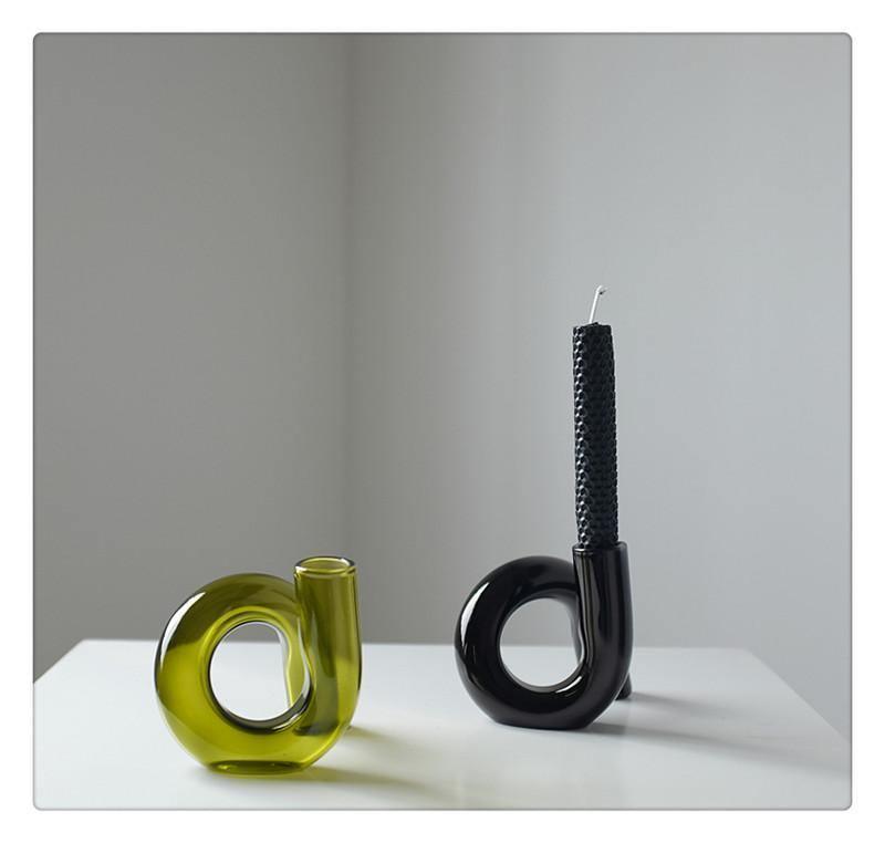 Hydroponic Loop Glass Vase – Blown Borosilicate Tabletop Display in Brown or Gray