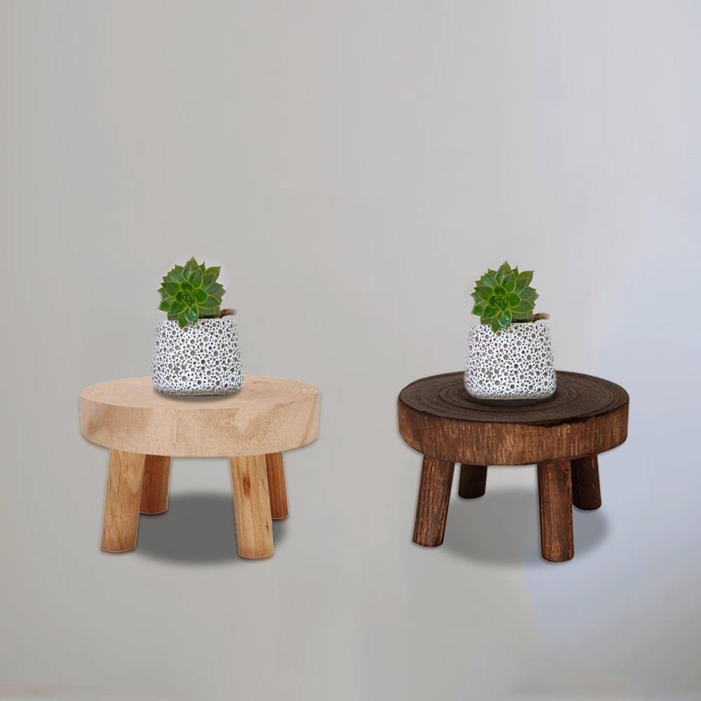 Wooden Plant Holder Seat – Solid Wood Pot Stand in 3 Sizes for Indoor & Outdoor
