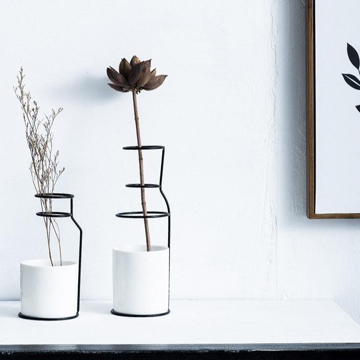 Abstract Porcelain & Iron Detachable Flower Vessel – Modern Minimalist Vase