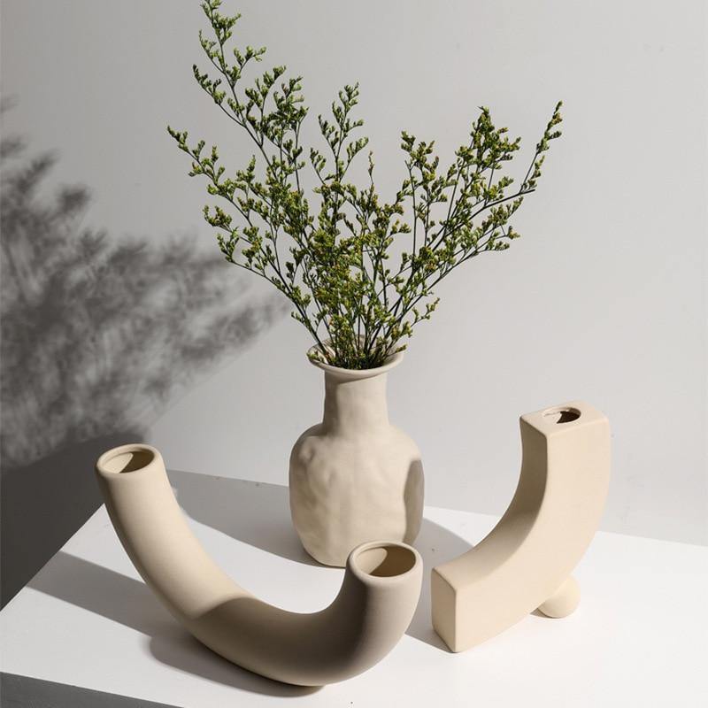 Contemporary Beige Ceramic Vase Collection – Eco-Friendly Modern Nordic Decor
