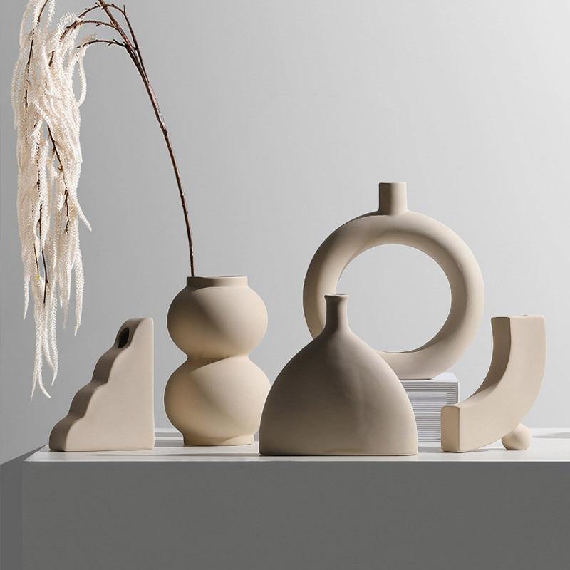 Contemporary Beige Ceramic Vase Collection – Eco-Friendly Modern Nordic Decor