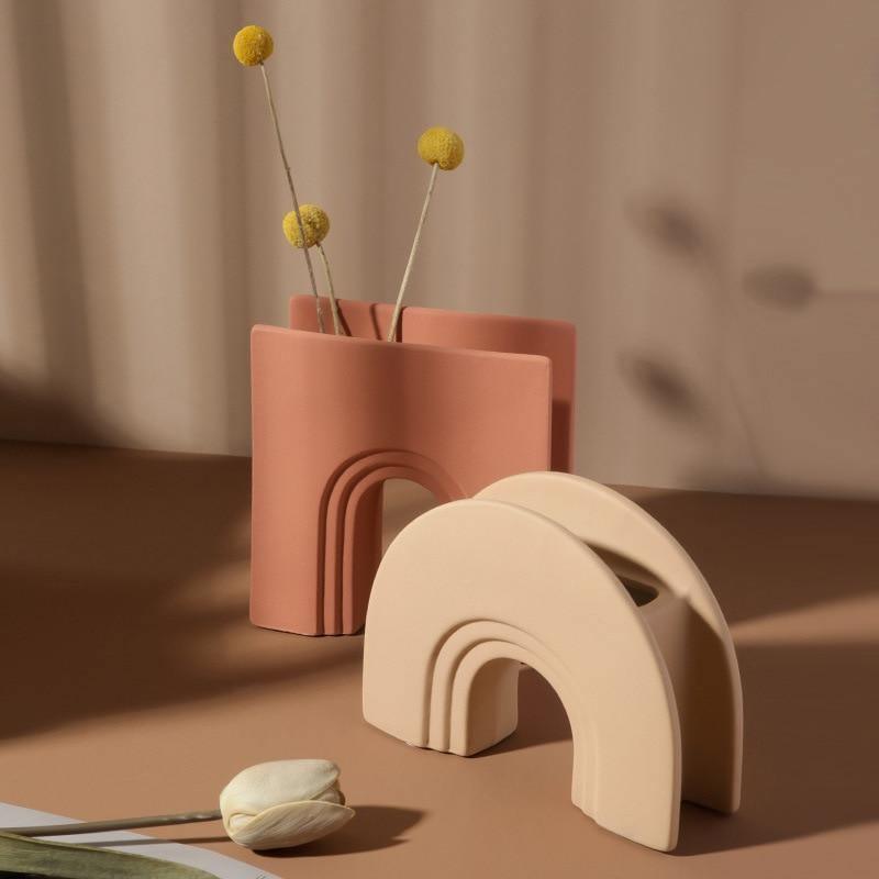 Arch-Shaped Handmade Ceramic Vase – Available in Apricot, Terracotta & Charcoal