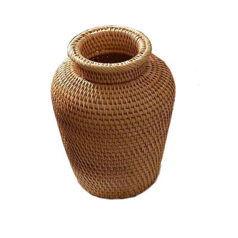 Handcrafted Natural Rattan Vase – Non-Coated Woven Display for Dried Flowers