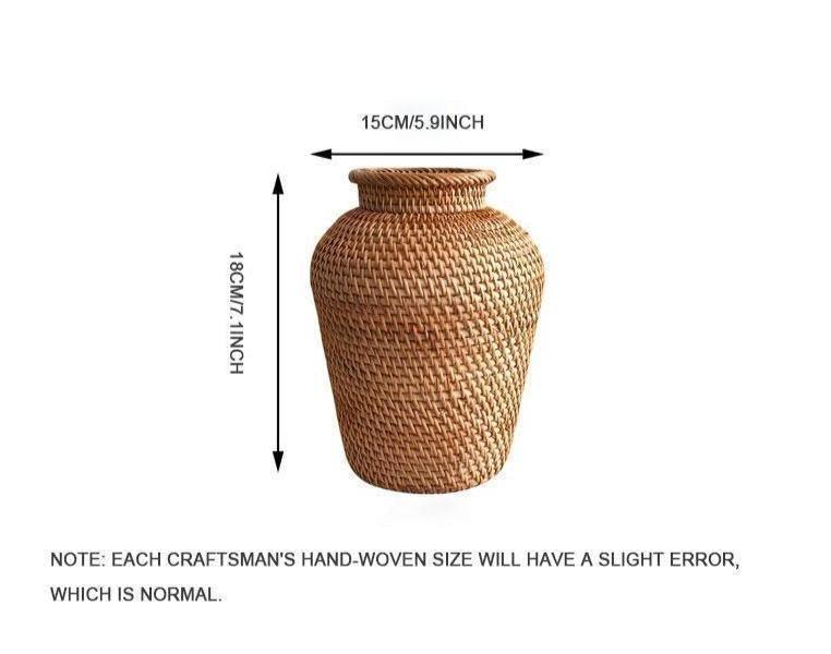 Handcrafted Natural Rattan Vase – Non-Coated Woven Display for Dried Flowers
