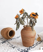 Handcrafted Natural Rattan Vase – Non-Coated Woven Display for Dried Flowers