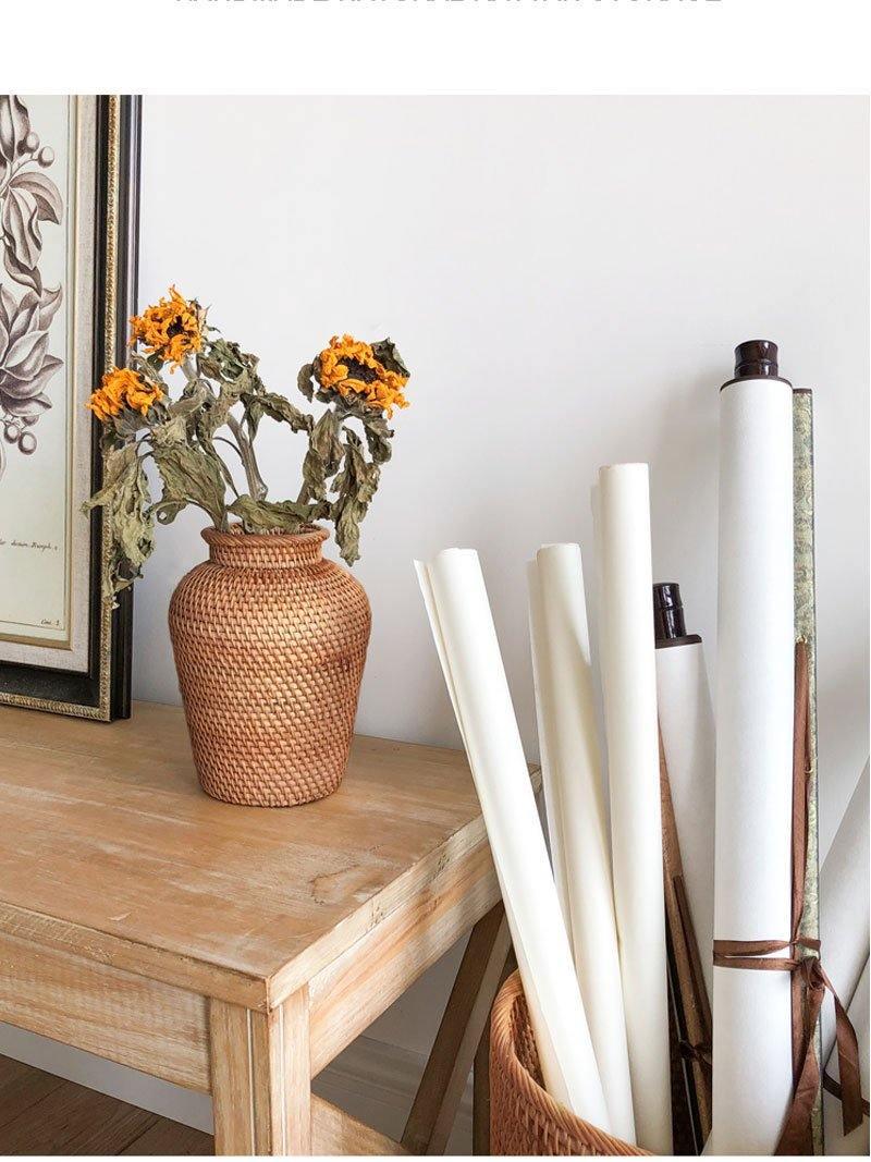 Handcrafted Natural Rattan Vase – Non-Coated Woven Display for Dried Flowers