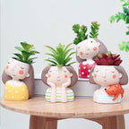 Adorable Face Planter Pot with Drainage – Resin Succulent & Herb Desktop Holder