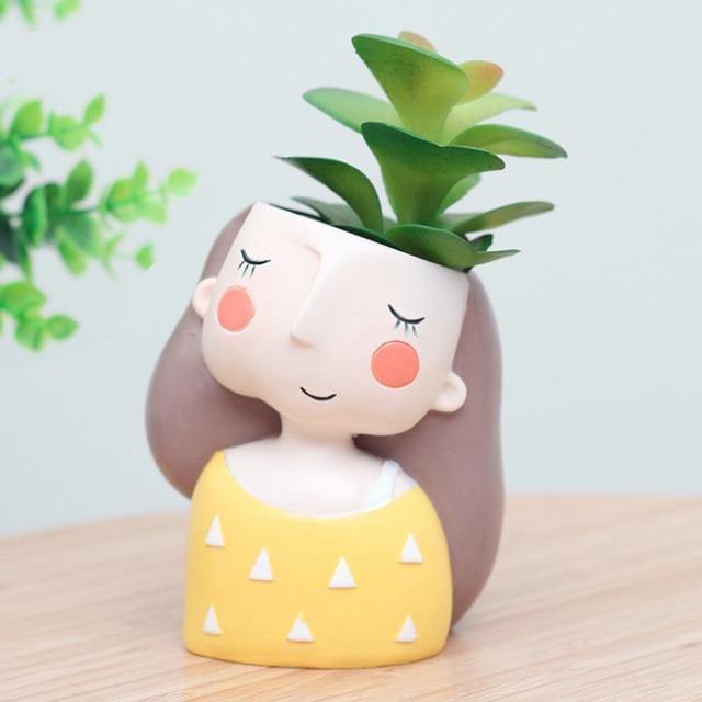 Adorable Face Planter Pot with Drainage – Resin Succulent & Herb Desktop Holder