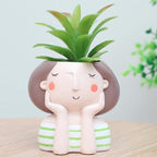 Adorable Face Planter Pot with Drainage – Resin Succulent & Herb Desktop Holder