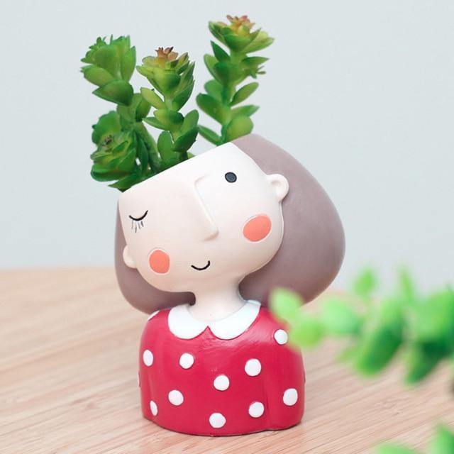 Adorable Face Planter Pot with Drainage – Resin Succulent & Herb Desktop Holder