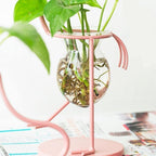 Tropical Flamingo Plant Propagation Station – Metal & Glass Hydroponic Bulb Vase