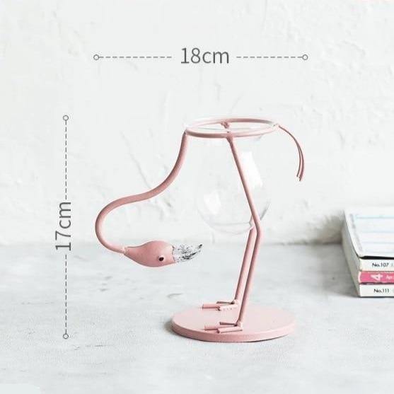 Tropical Flamingo Plant Propagation Station – Metal & Glass Hydroponic Bulb Vase