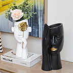 Contemporary Artistic Head Vase with Gold Details – Resin Decor in Black or White