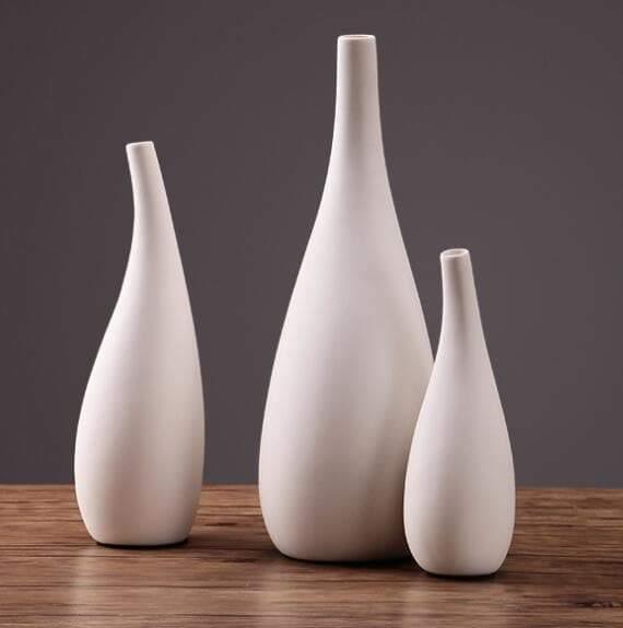 White Porcelain Water Drop Design Vase – Elegant Minimalist Flower Display in 3 Sizes