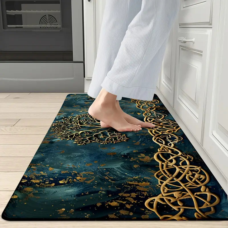 Tree of Life Entryway & Kitchen Mat – Gold Knotwork Design with Anti-Slip Rubber Backing